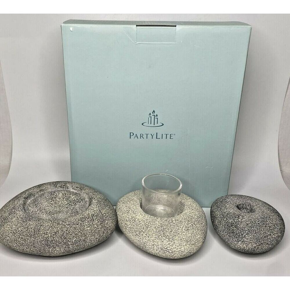 PartyLite Stackable Stones Multi-Candle Holders Retired NIB P12B&C/P9321